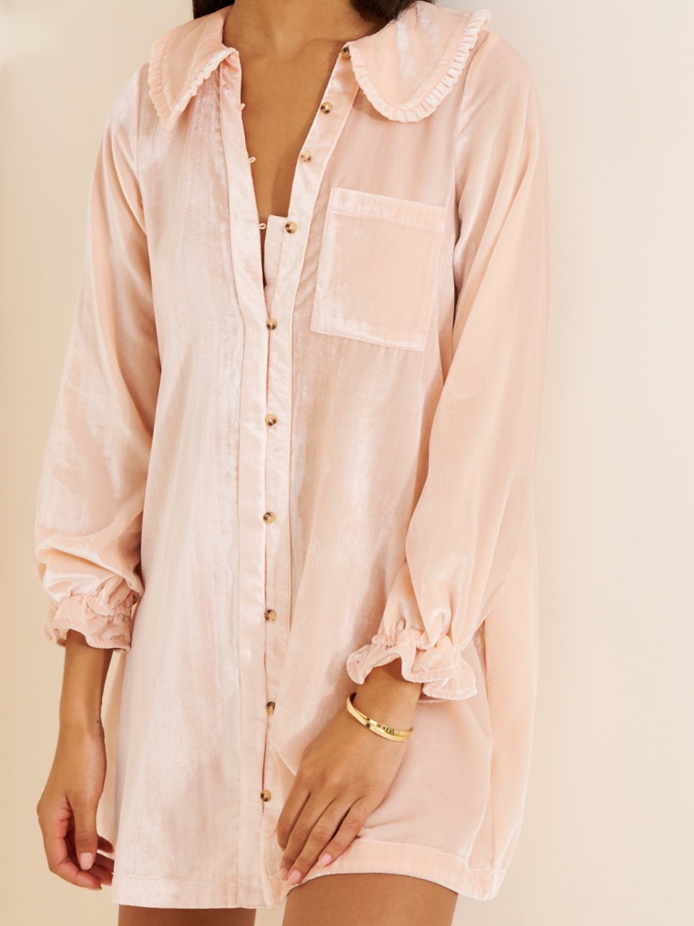 Anthropologie Pilcro Keira Blush Peach Velvet Mini Shirt Dress New